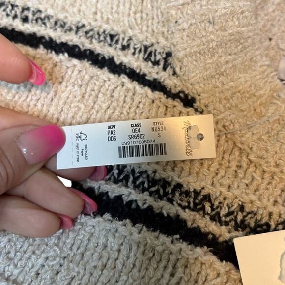 Madewell Eyelash Yarn Striped Sweater Cream Black Medium NWT - Picture 9 of 9
